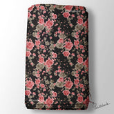 Black Pink Rose Garden Clothing Material